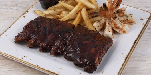 BBQ Ribs and Shrimper's Net Catch Family Platter
