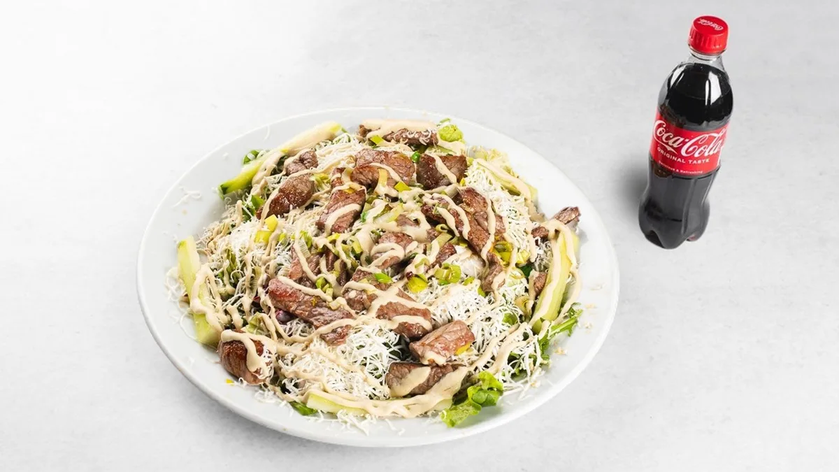 Beef fillet salad and Coca-Cola 0.5 l