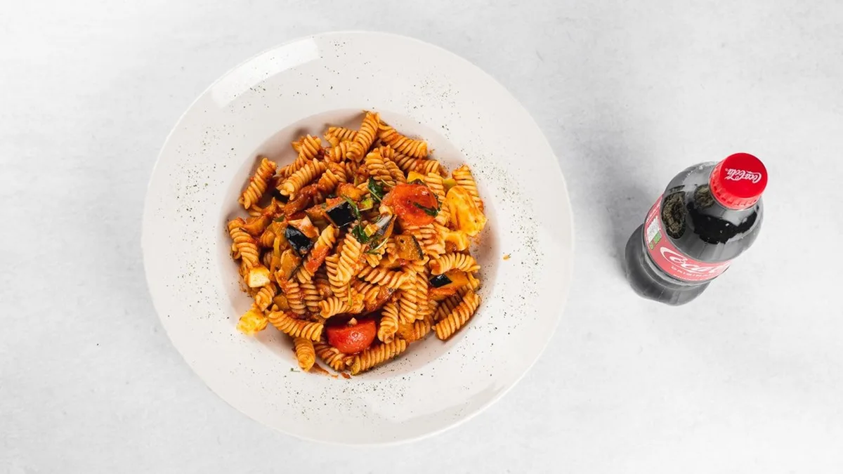 Fusilli Siciliana and Coca-Cola 0.5 l