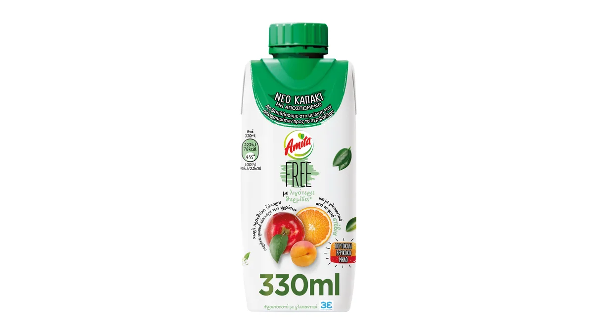 Amita Φρουτοποτό Free Πορτοκάλι Βερύκοκο Μήλο 0.33 l