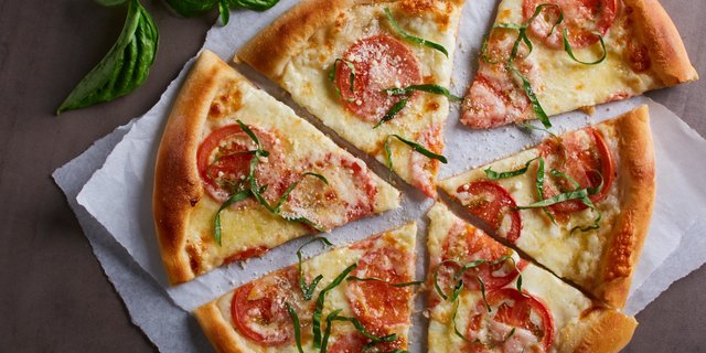 Five-Cheese and Fresh Tomato Pizza