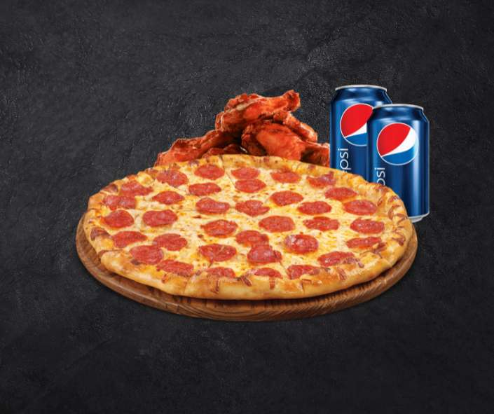 Combo 1 - 12" Medium Pizza (4 Toppings) + 10 Chicken Wings + 2 Canned Pops