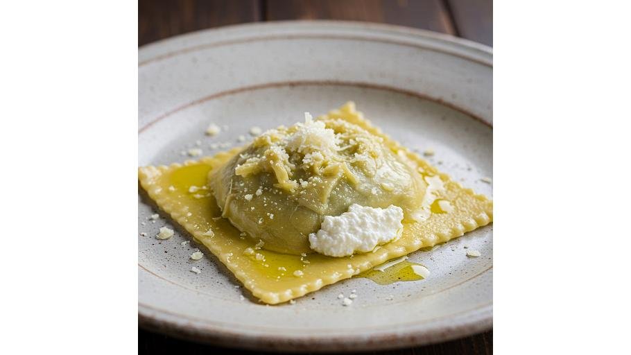 Ravioli umpluti cu ossobuco de vita in sos cacio e pepe
