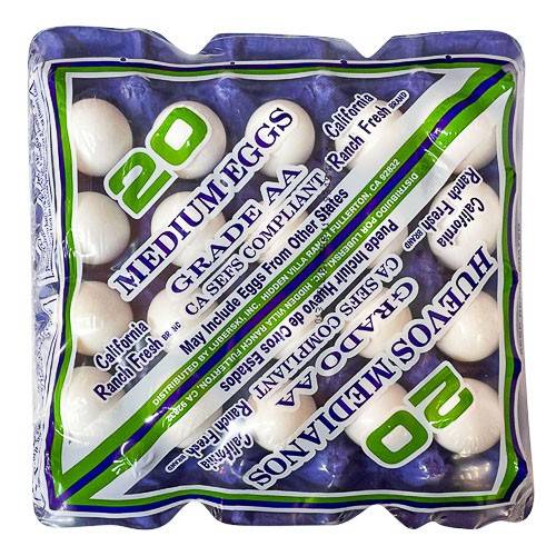 California Ranch Fresh Grade Aa White Eggs, Medium (20 ct)