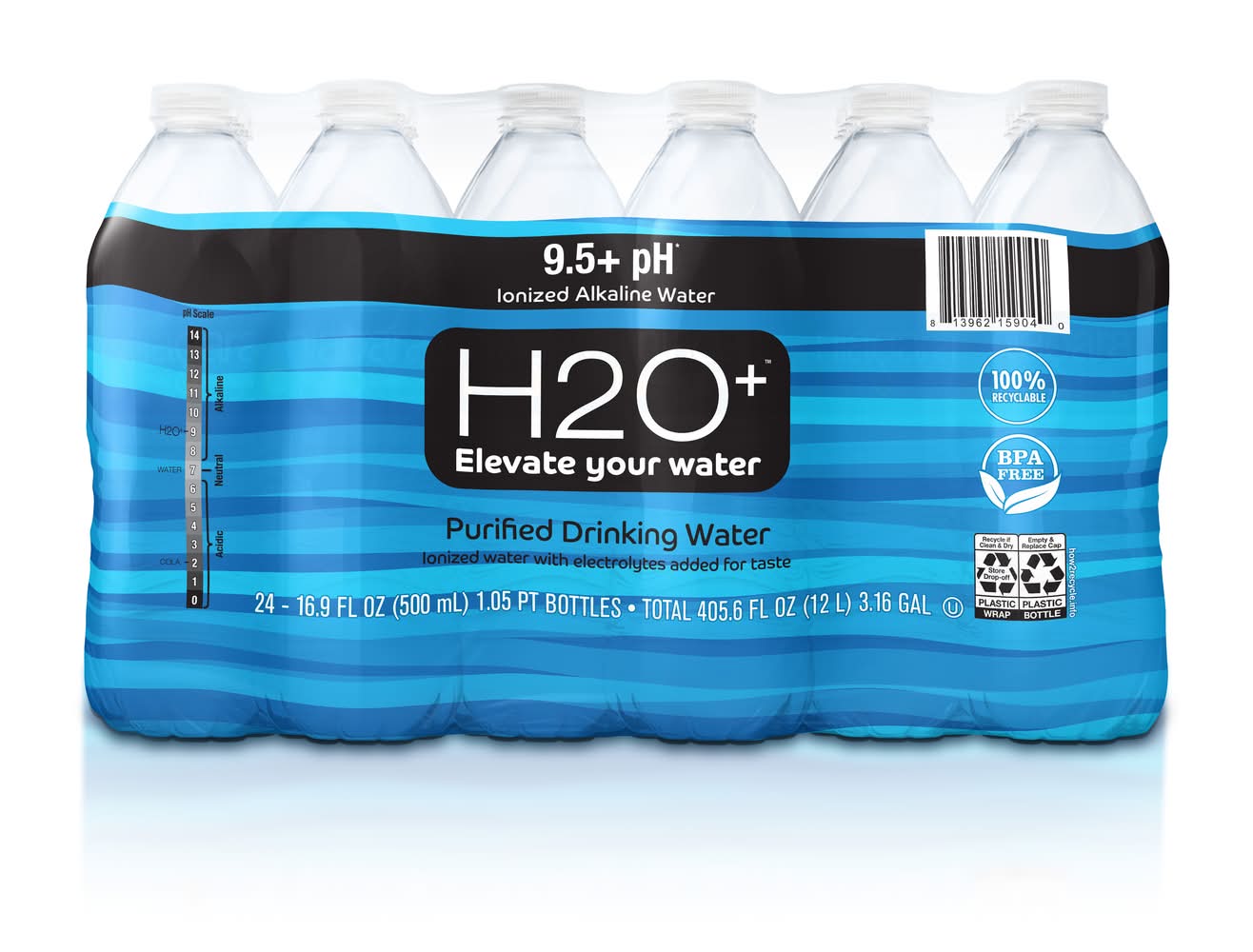 H2O + Purified Ionized Alkaline Drinking Water (24 x 16.9 fl oz)