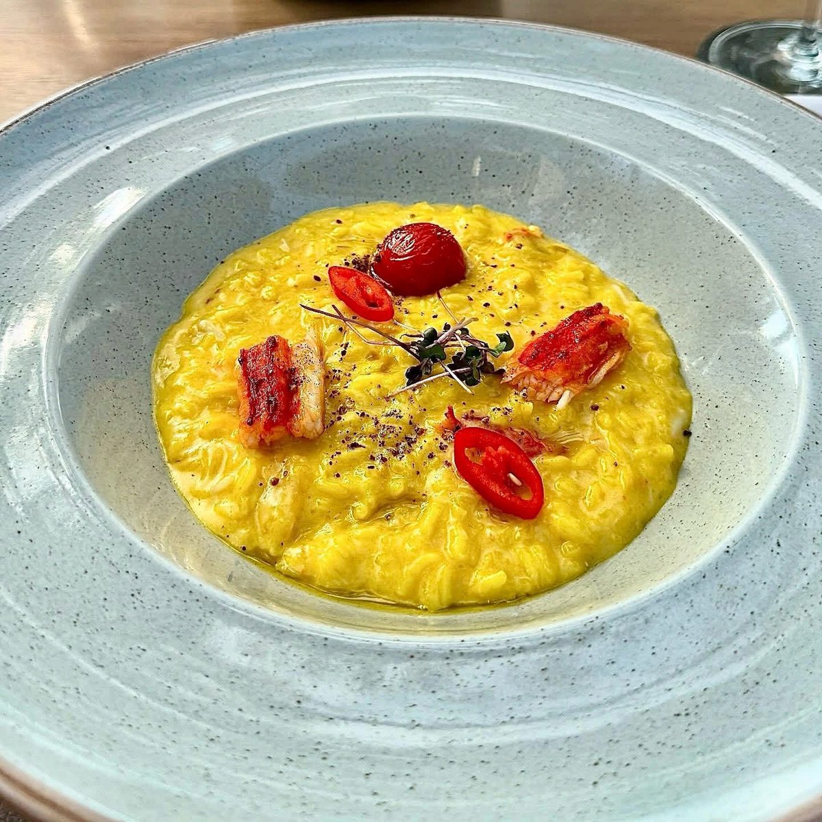 King Crab Risotto With Saffron, Cherry Tomatoes And Red Chili