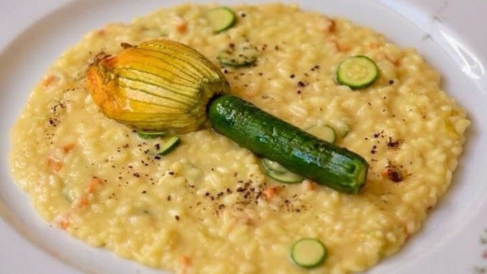 Risotto With Zucchini Flower Filled With Ricotta