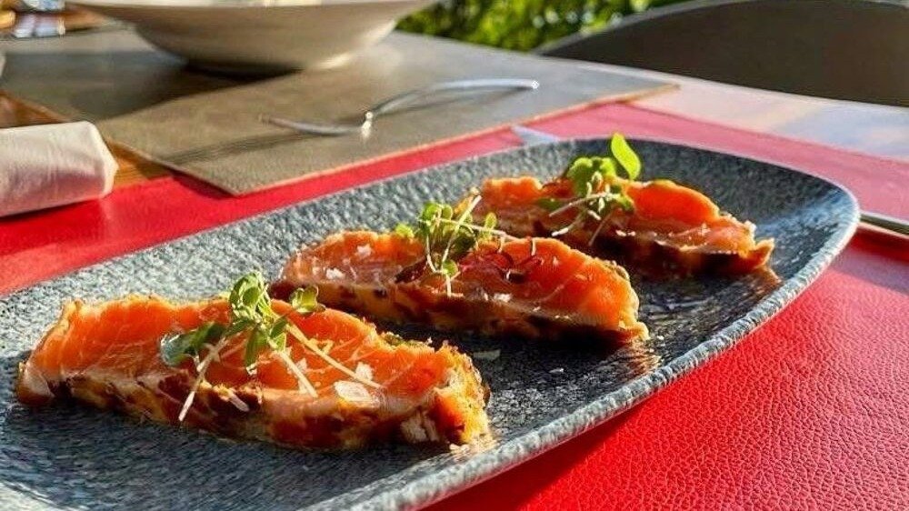 Salmon Mi-Cuit With Mustard, Capers, Olives And Semi-Dried Tomatoes