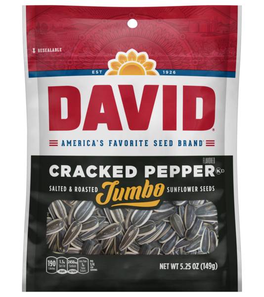 DAVID Roasted and Salted Cracked Pepper Jumbo Sunflower Seeds 5.25oz
