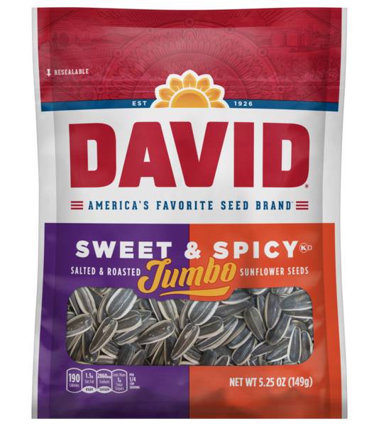 DAVID Roasted and Salted Sweet and Spicy Jumbo Sunflower Seeds 5.25oz