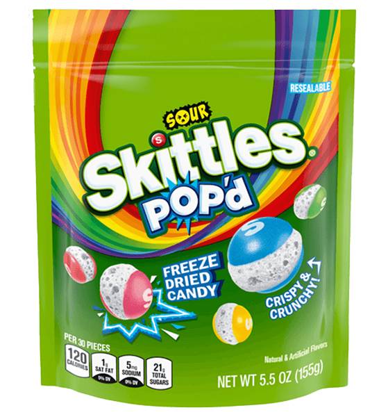 Skittles Sour POP'd Freeze Dried Candy 5.5oz