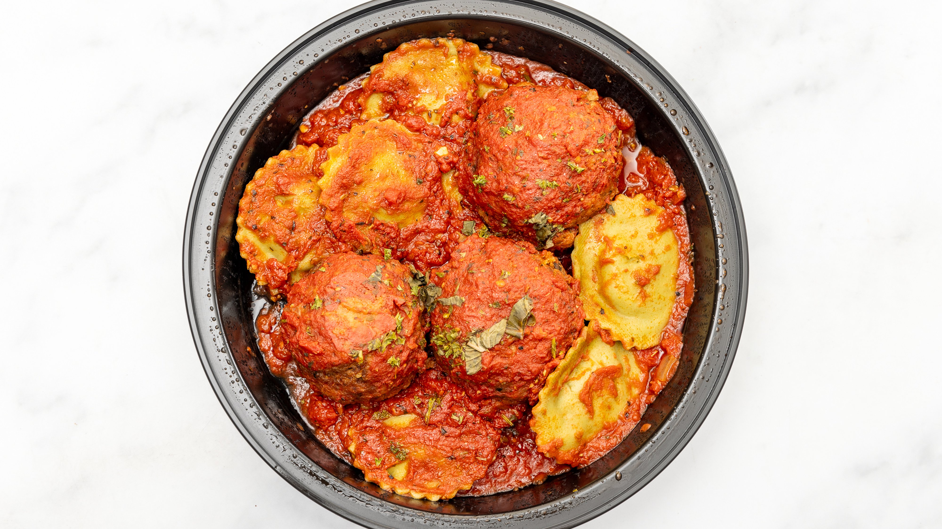Spinach Ravioli and Meatballs