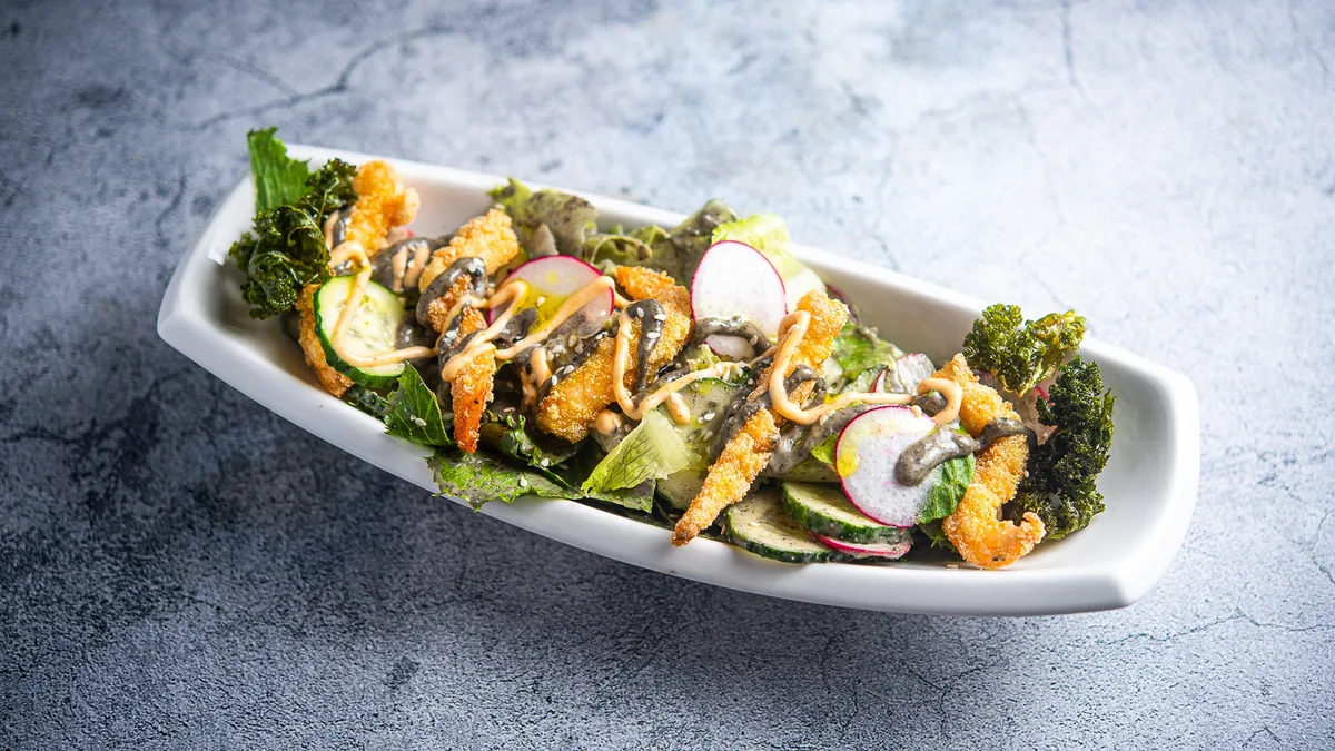 Grilled Tiger prawns salad