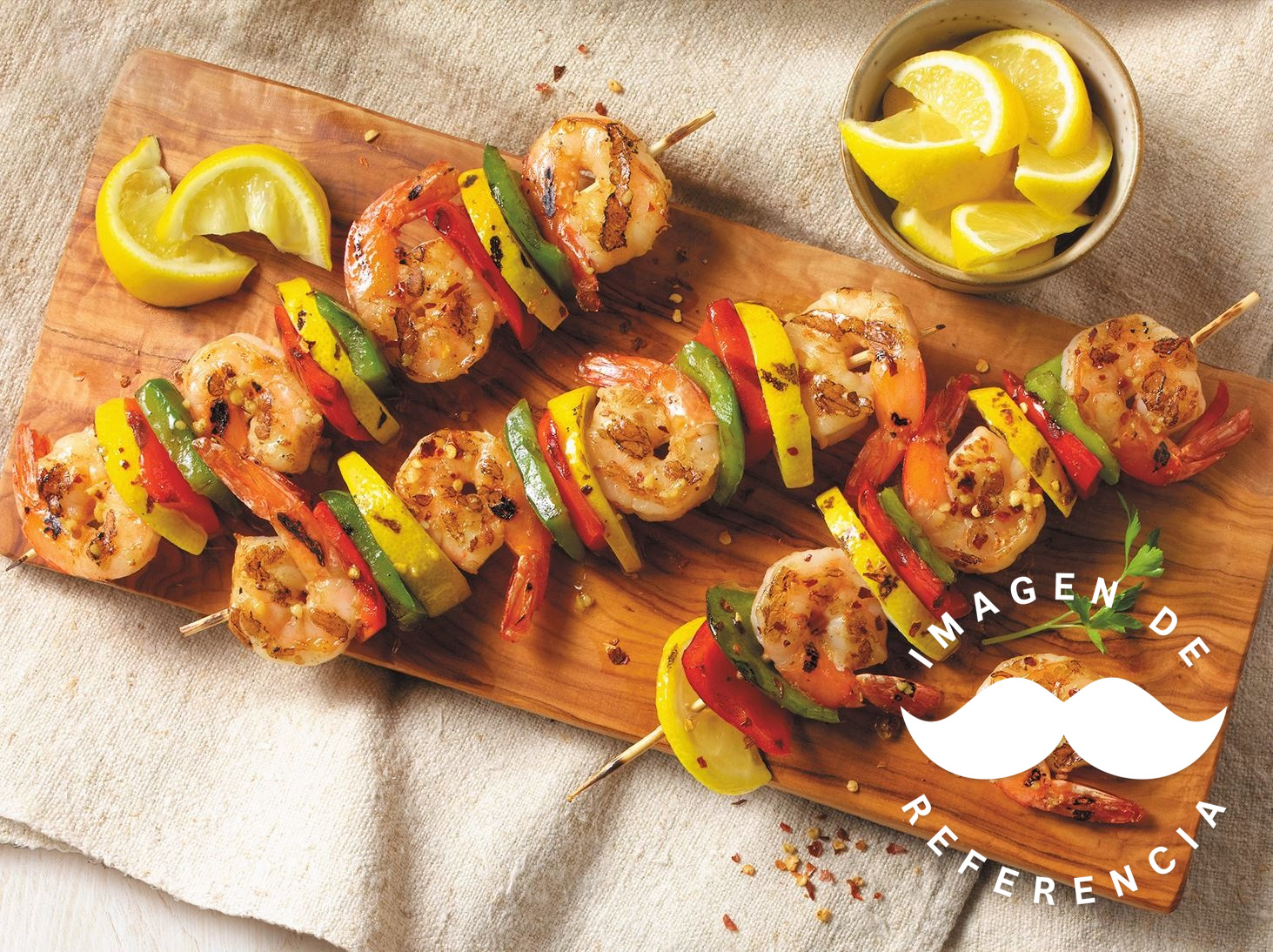 Brochetas de Corvina y Camarón
