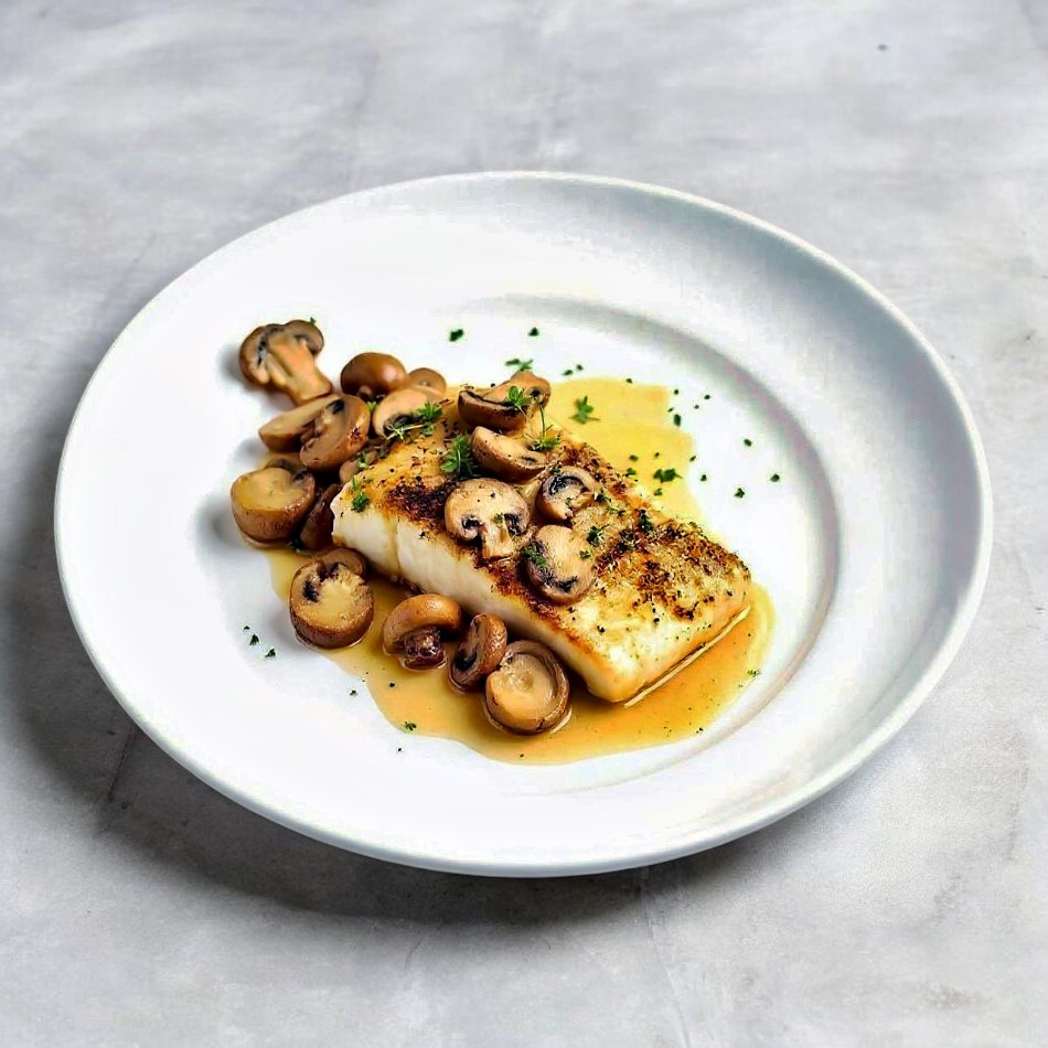 Corvina al vapor con Champiñones