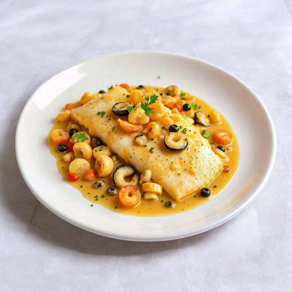 Filette de Corvina en salsa de Mariscos