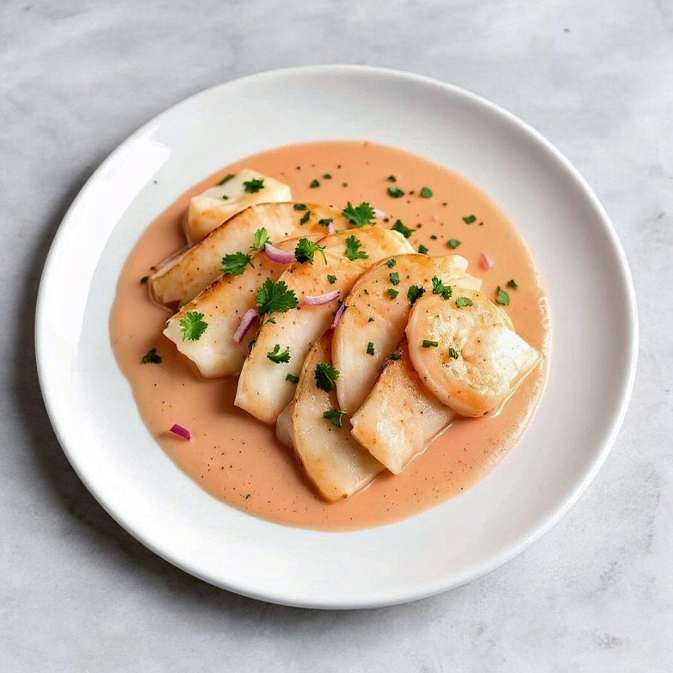 Tiradito De Corvina En Crema De Camarones