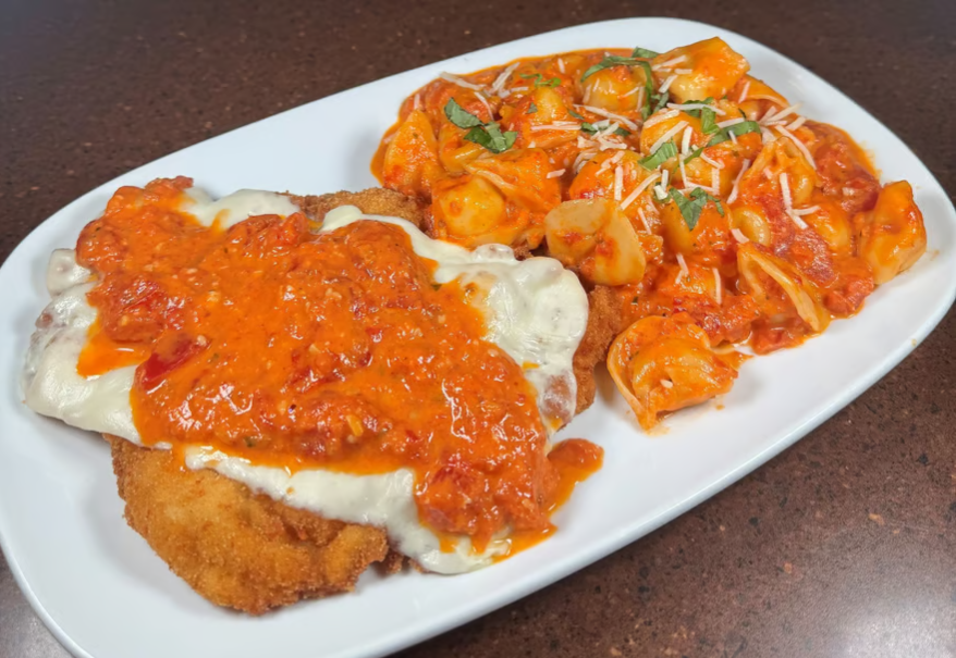 Chicken Parm with Cheese Tortellini and Vodka Sauce
