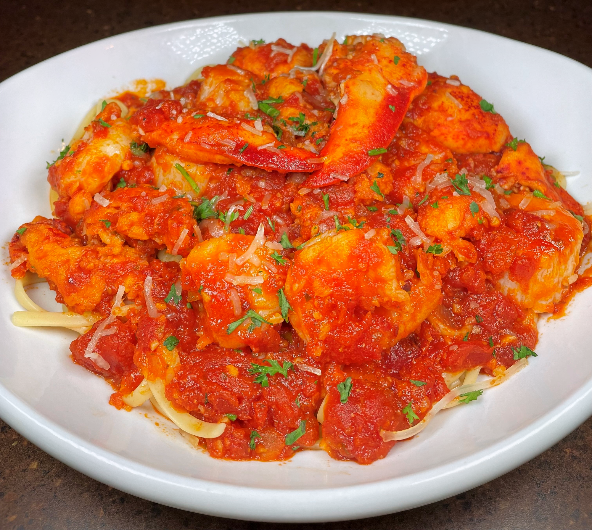 Lobster, Shrimp and Scallop Diavolo