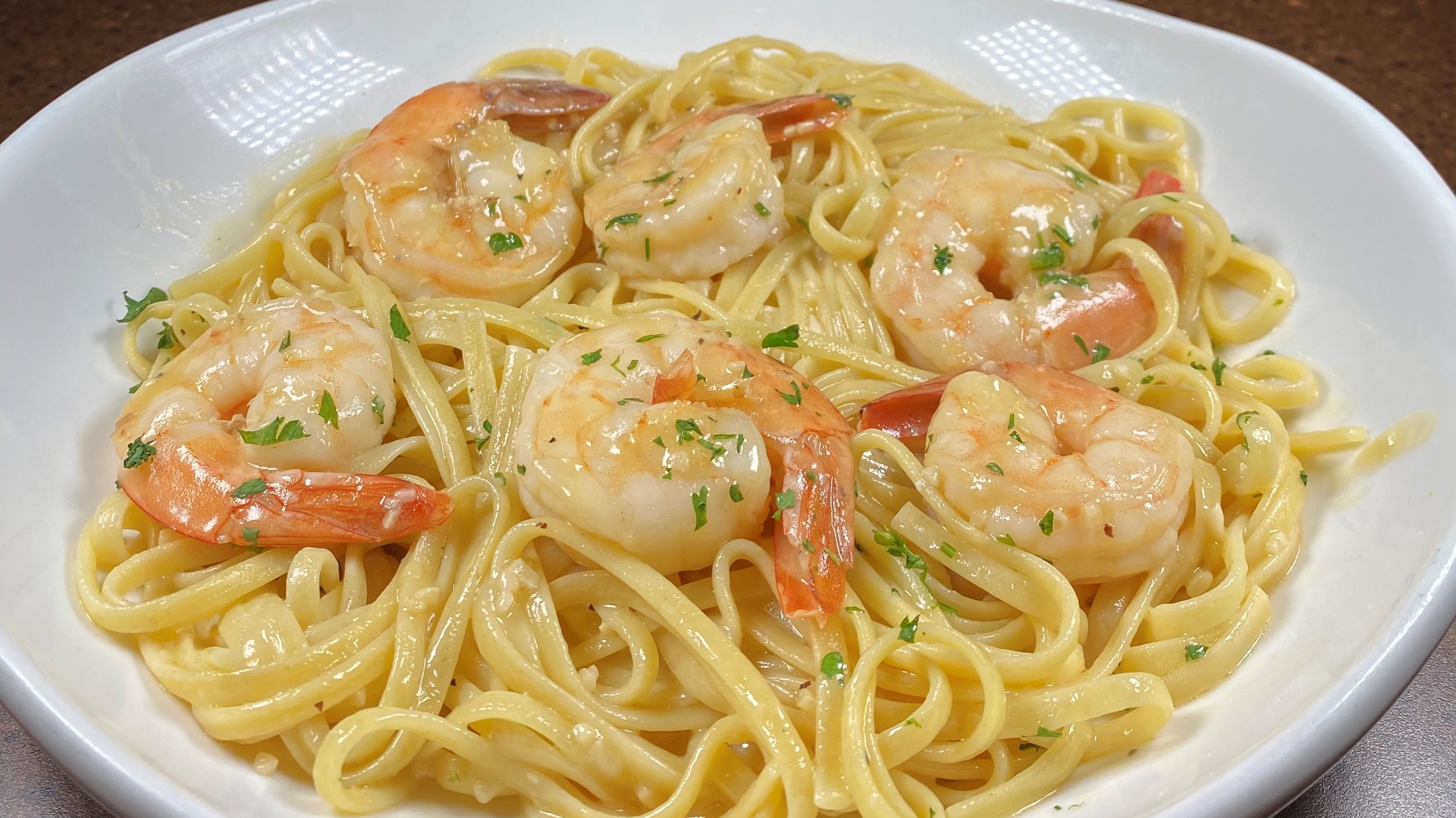 Shrimp Scampi over Linguini