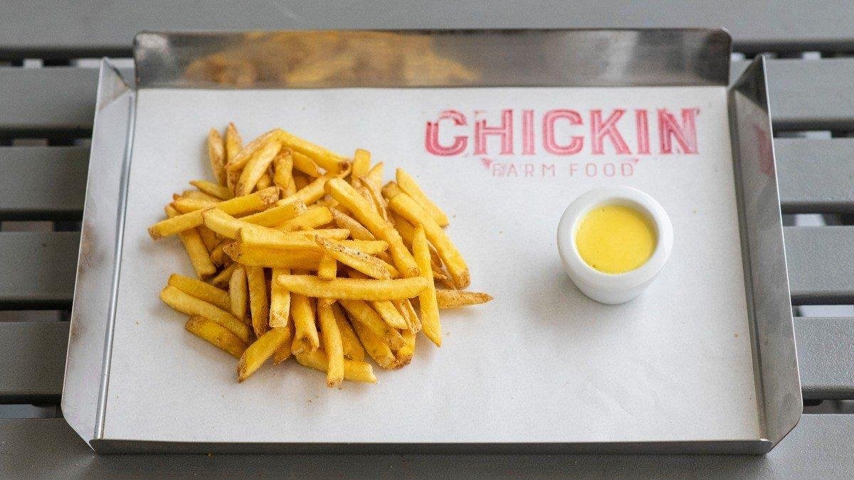 Large french fries with double cheese sauce