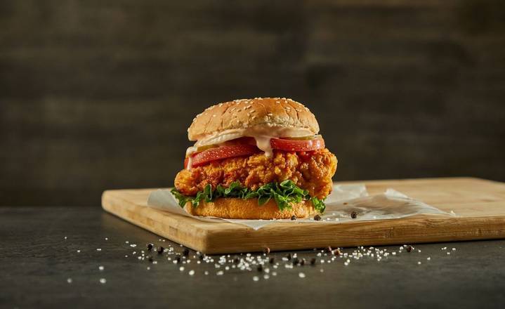 Spicy crispy fried chicken sandwich