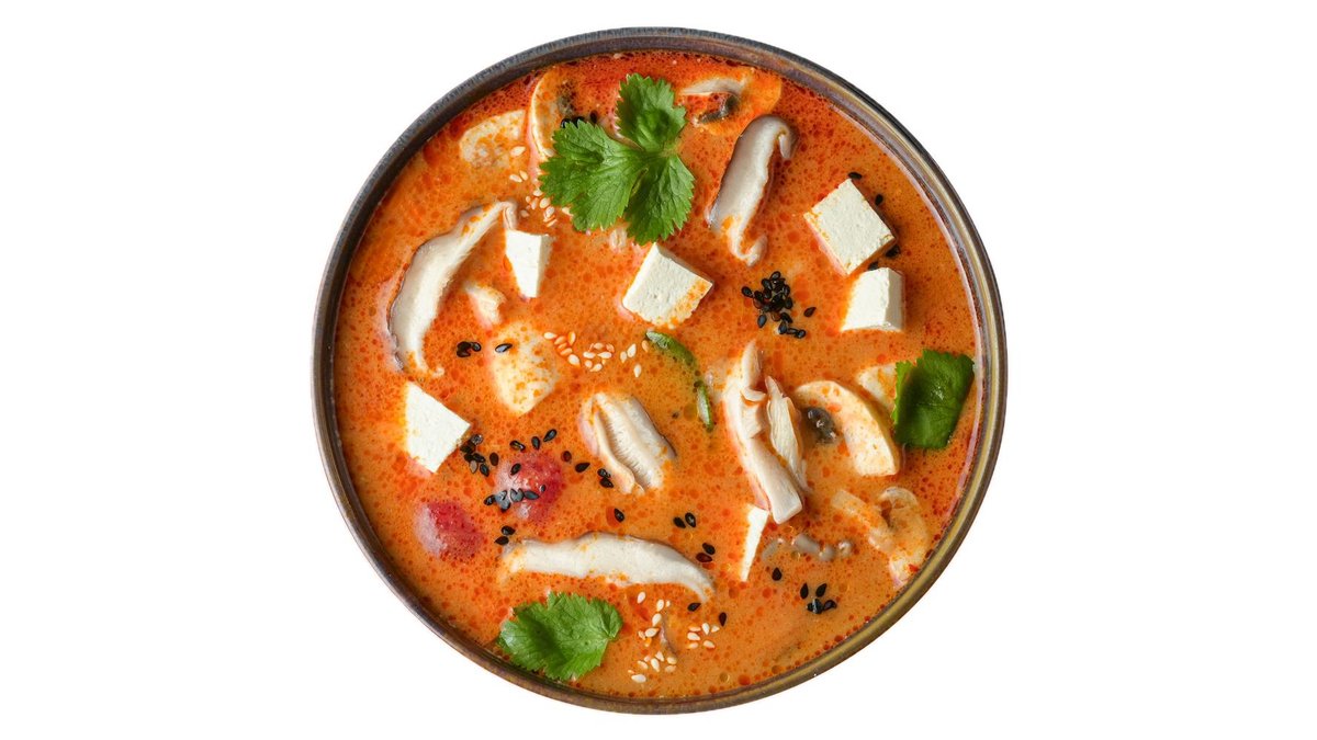 Supă tom yum cu lapte de cocos cu tofu și ciuperci shiitake (400 / 100 g)