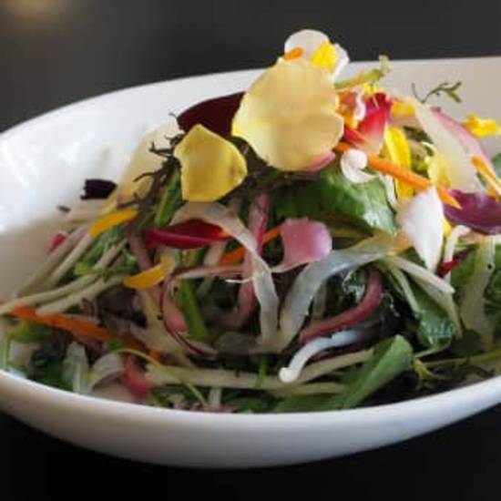 Chrysanthemum Ten Ingredient Salad, Plum Vinaigrette (vg, gf)