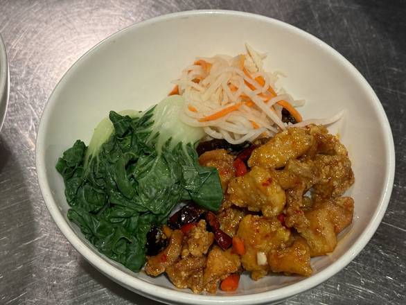 Spicy Orange Chicken, Bok Choy, Slaw and Jasmine Rice Bowl
