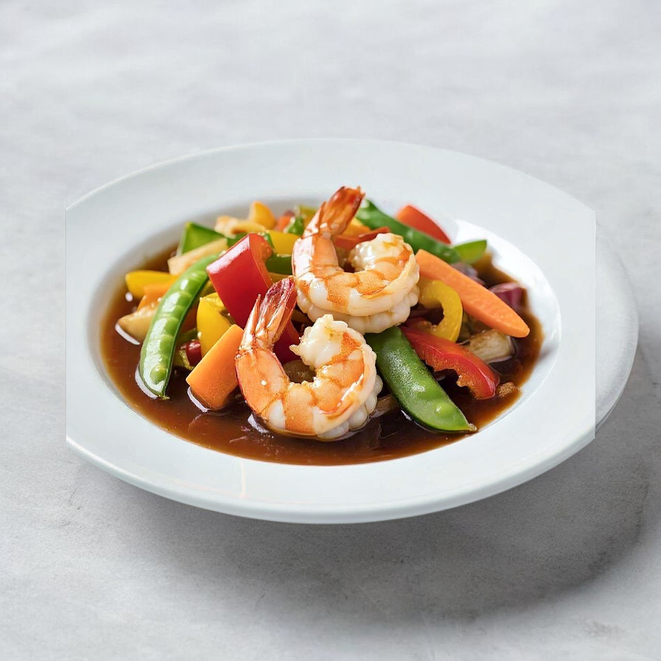 224- Chapa de Camarão à Moda Chinesa com Legumes