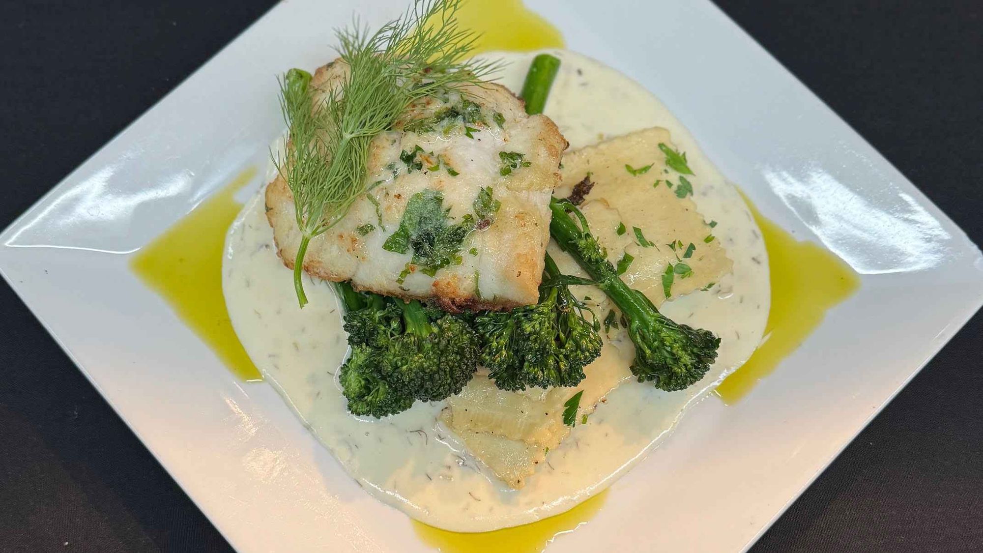 Sea Bass con Crema di Prosecco all’Aneto