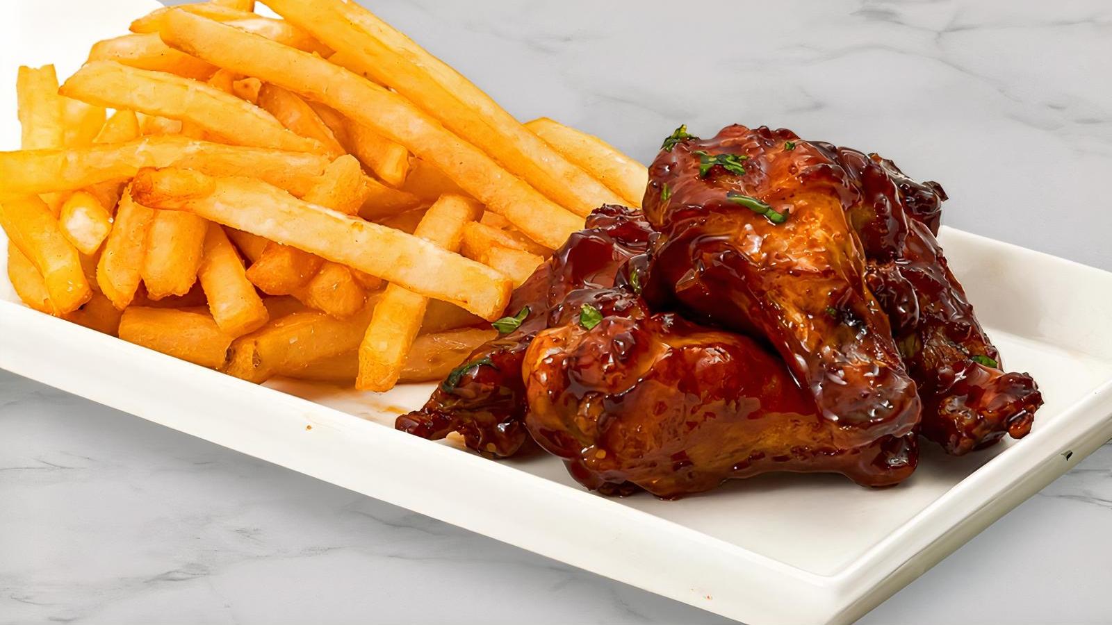 4 Piece Bone-In Or Boneless Wings with Fries!