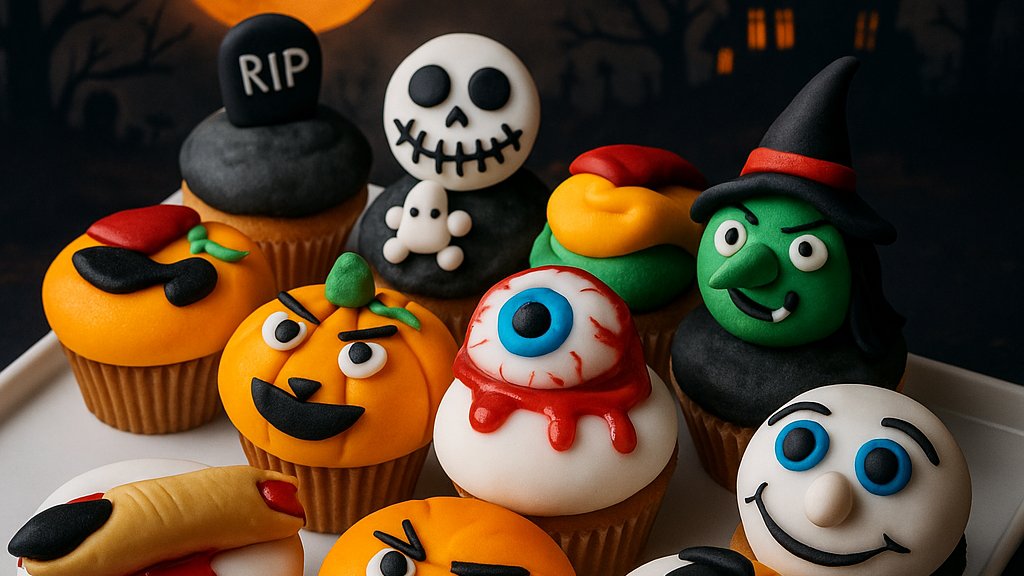 Pachet 2 Cupcakes Halloween Scary and Sweet (deget, dovleac, ochi, buze, vrajitoare, etc.)👻🧁