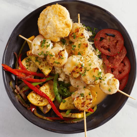 Shrimp Skewers and Vegetables