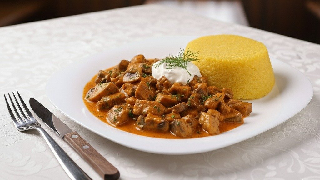 Tocăniță de vită/porc cu mămăliguță sau piure