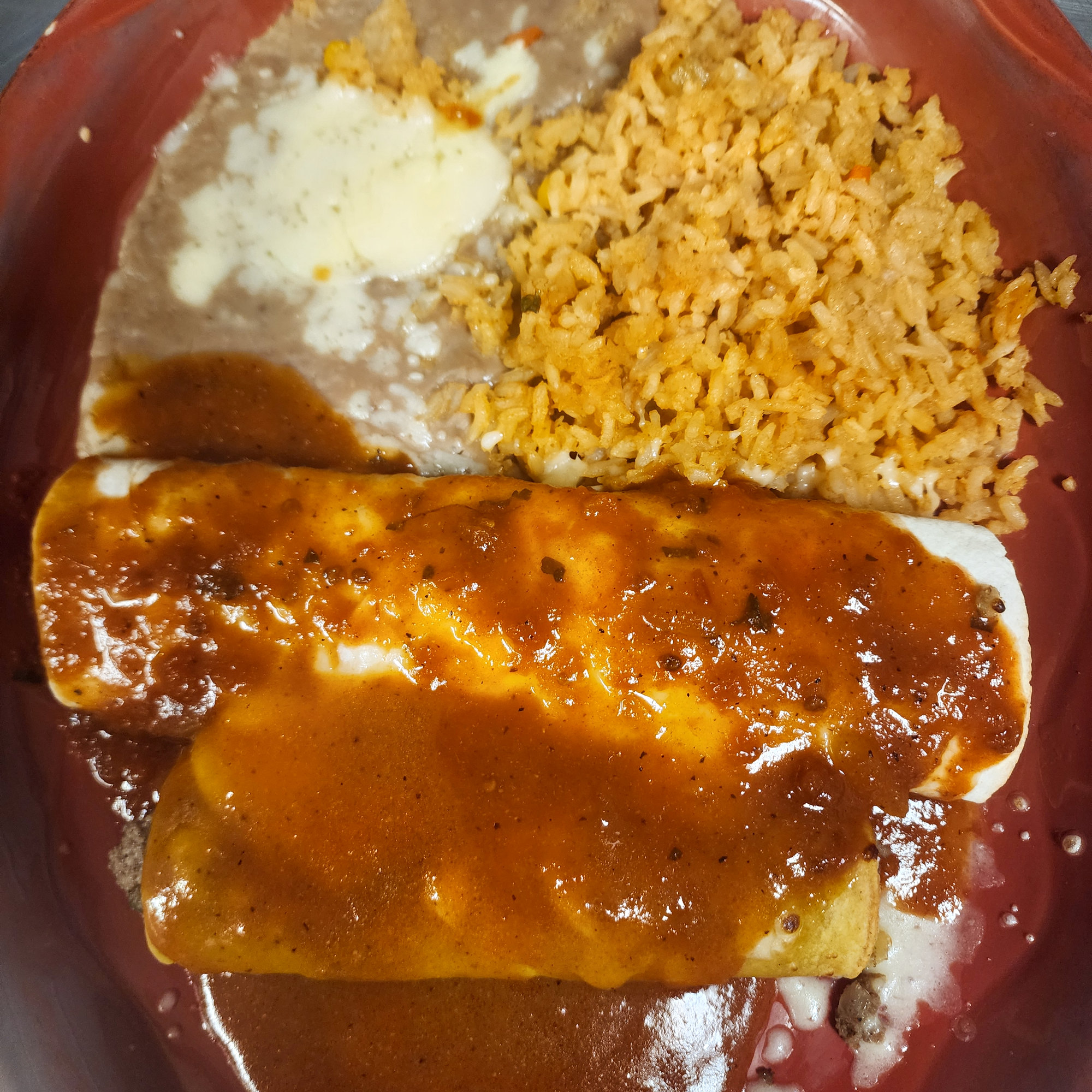 16. One Burrito, One Enchilada, Mexican Rice and Beans