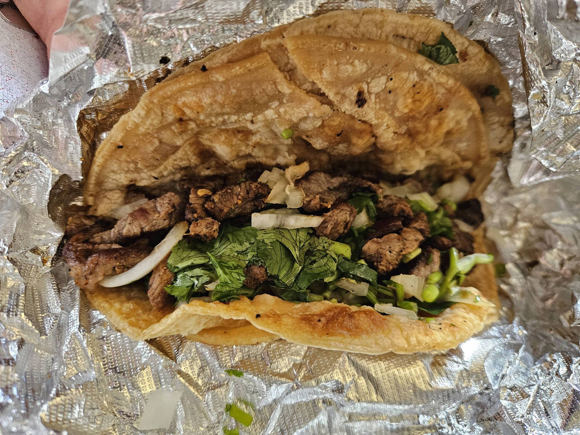 Steak Soft Corn with Onions and Cilantro taco