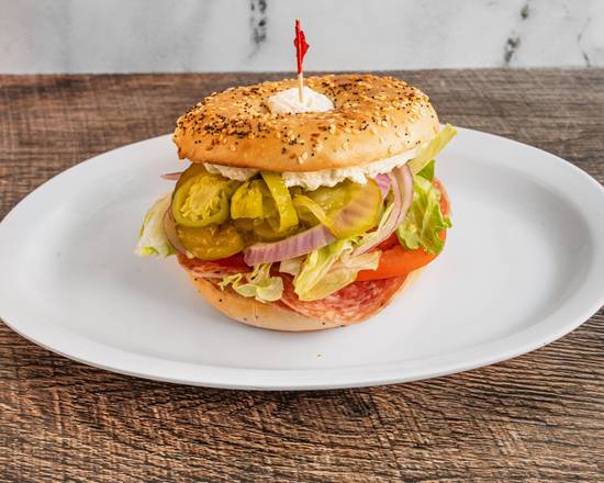 Loaded Salami Bagel Sandwich