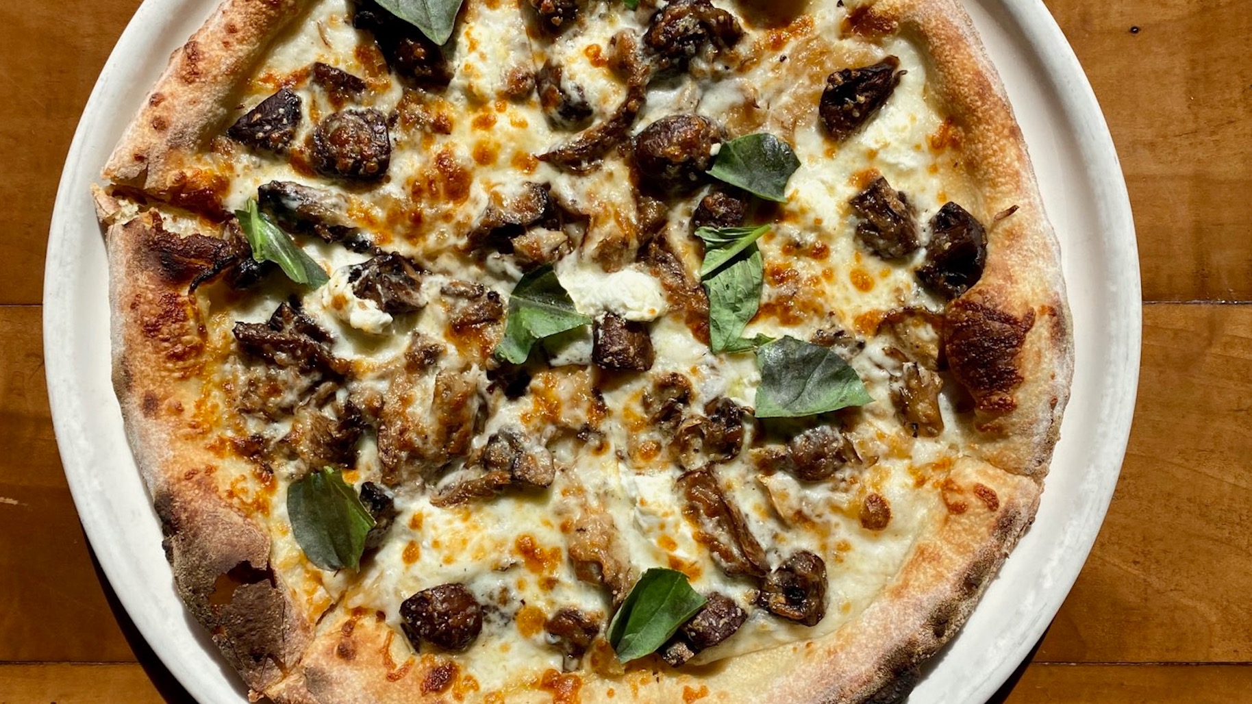 mushroom + goat cheese pizza