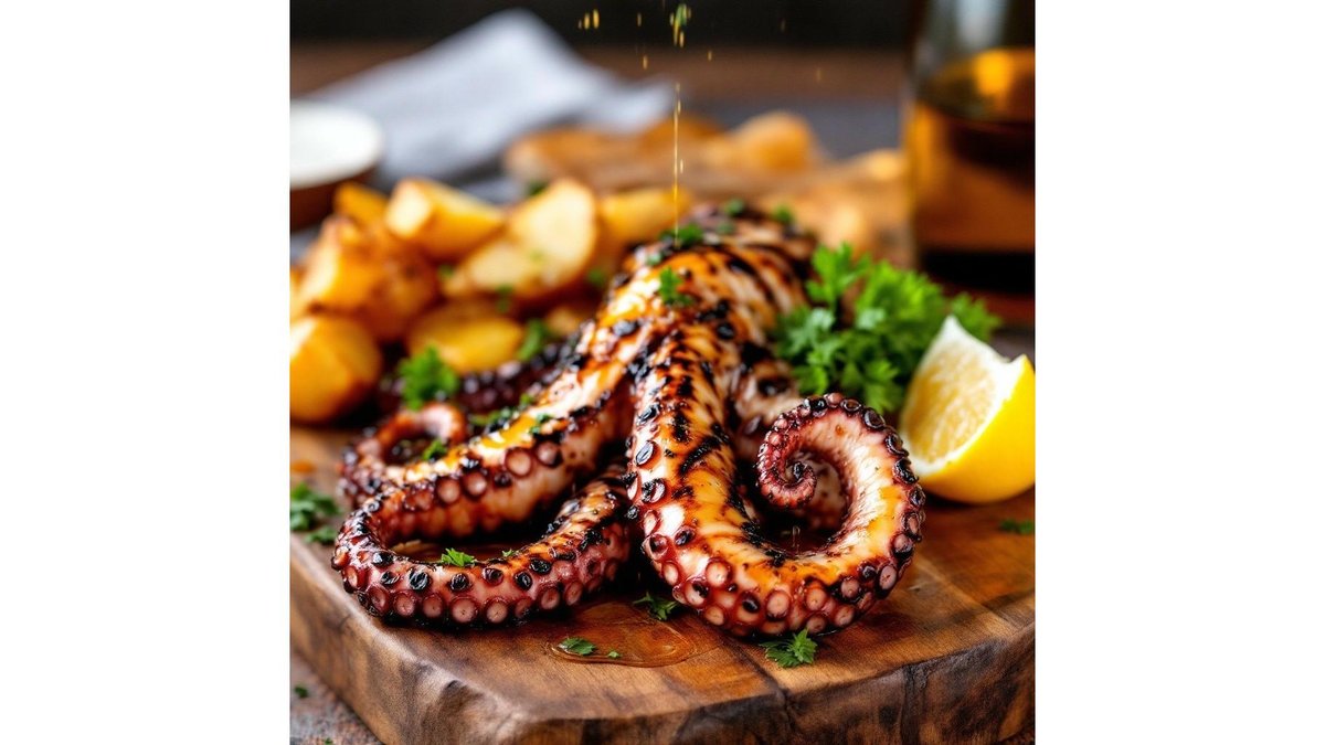 Caracatiță la grătar aromatizată cu ulei