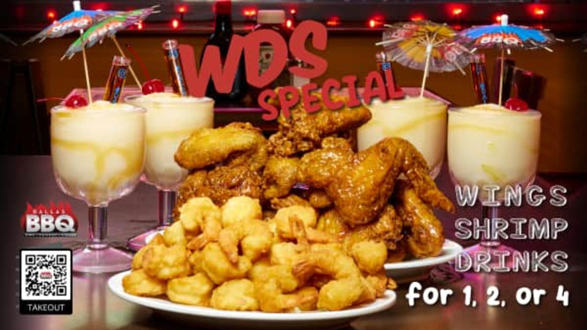Wings, Shrimp and Drinks for 1