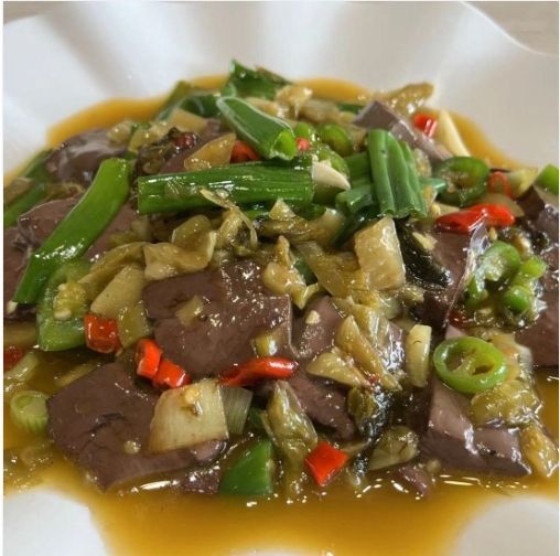 Sauteed Duck Blood With Pickled Cabbage 酸菜炒鸭血