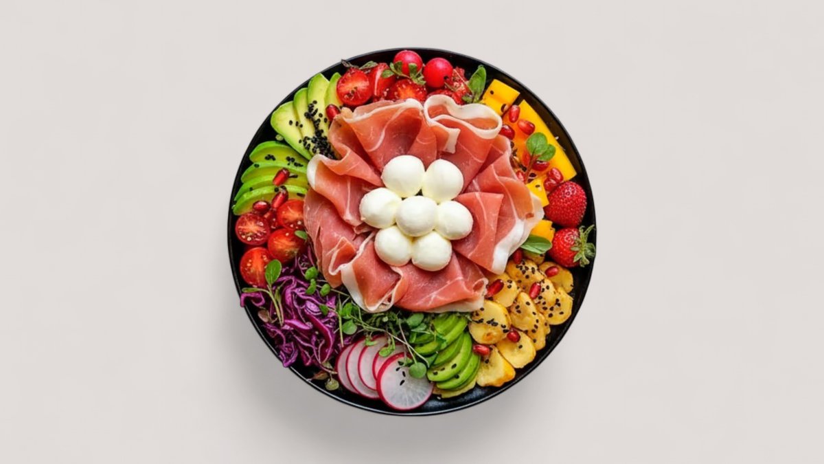 Salat-bowl med Serano skinke og mozzarella