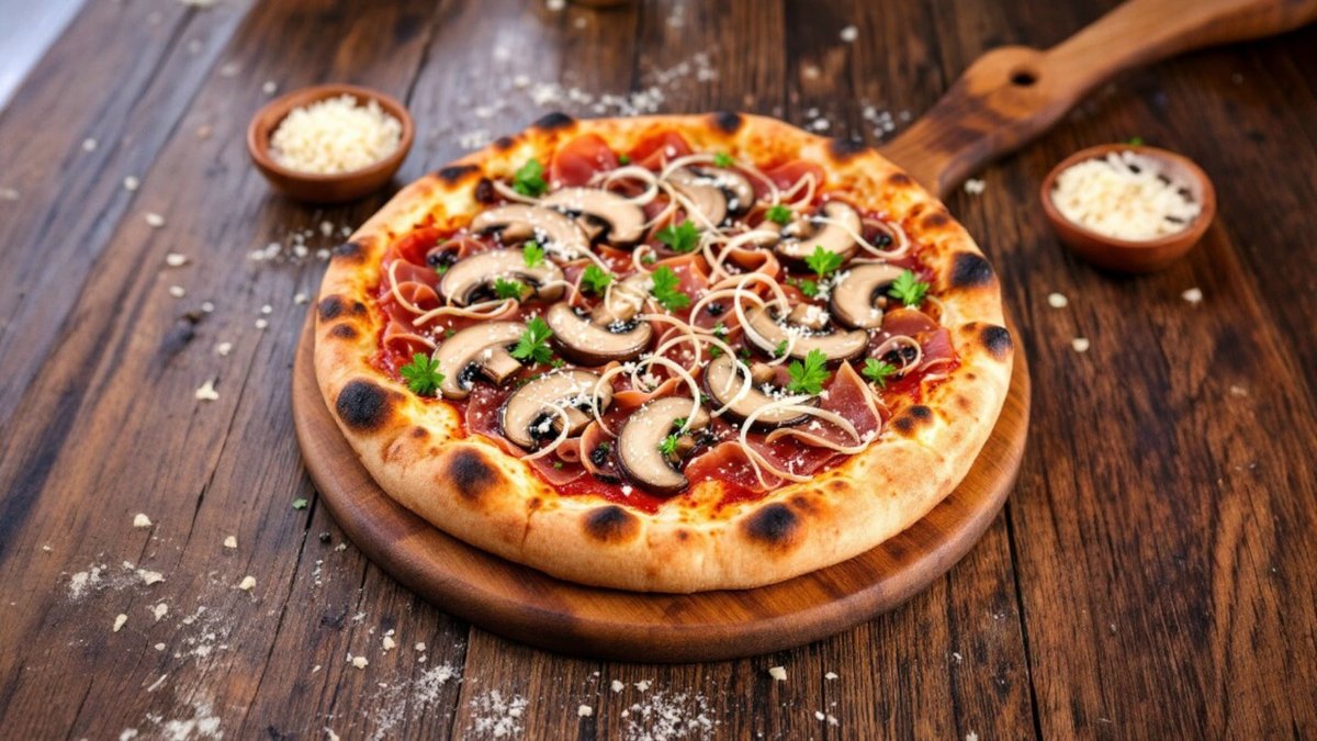 Pizza prosciuto y funghi