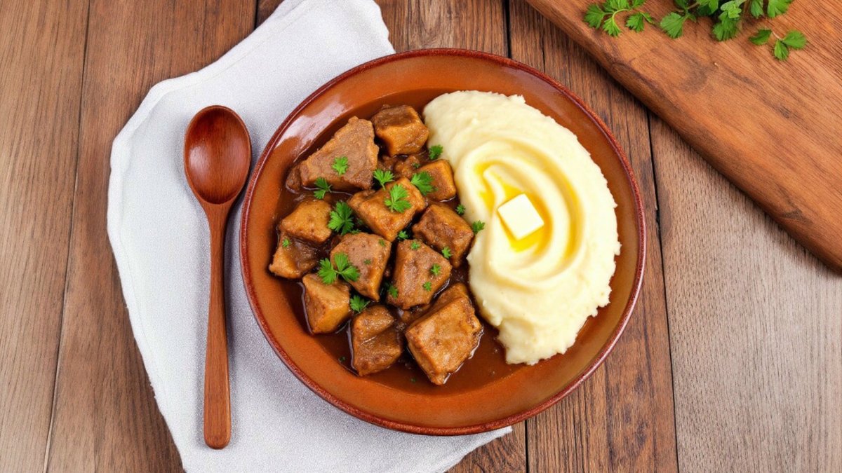 Tocăniță de porc cu pireu