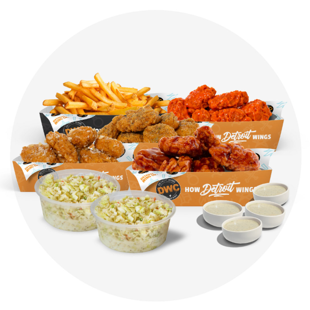 40 Boneless, Large Side, 2 Coleslaws, 4 Dips