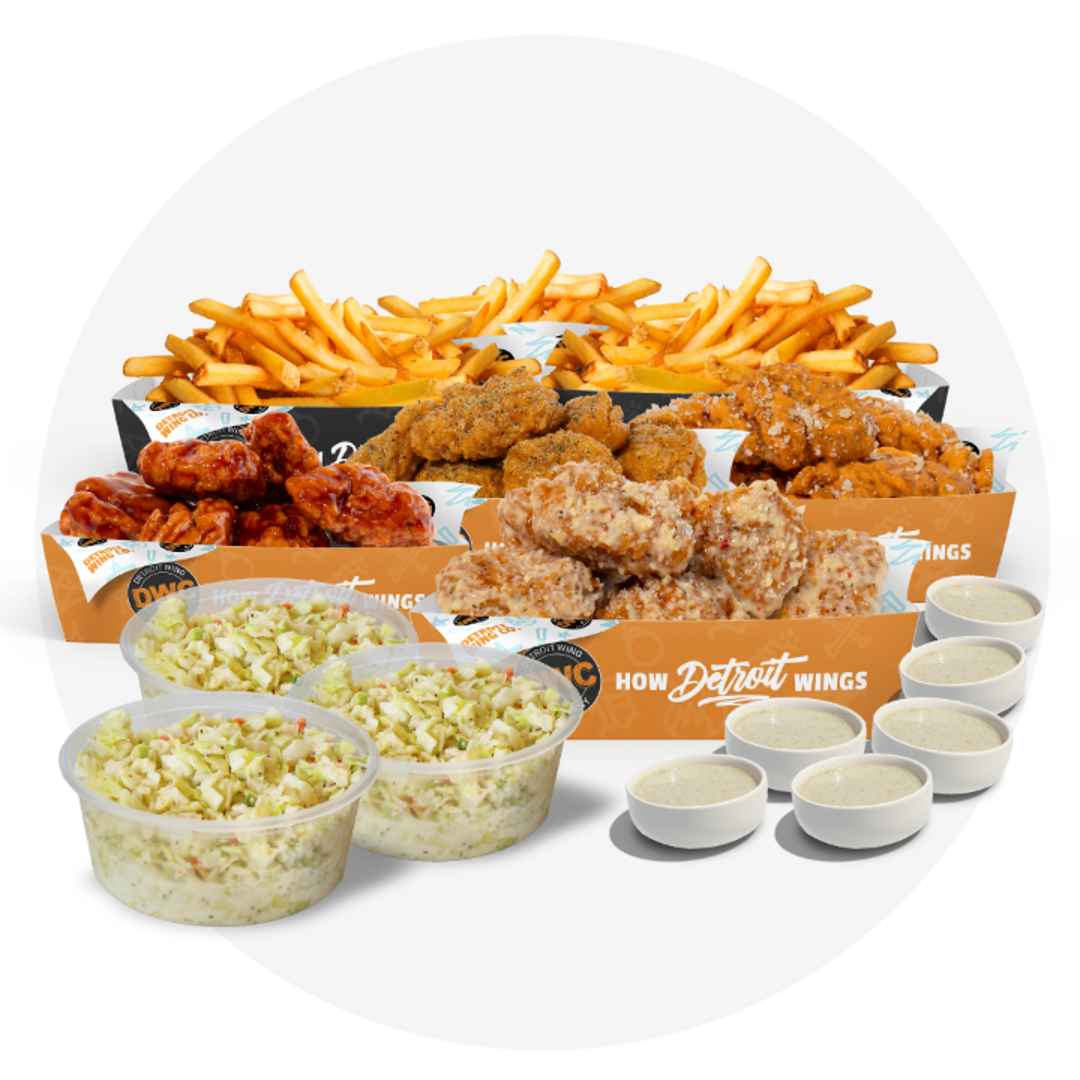 70 Boneless, 3 Large Sides, 3 Coleslaws, 6 Dips