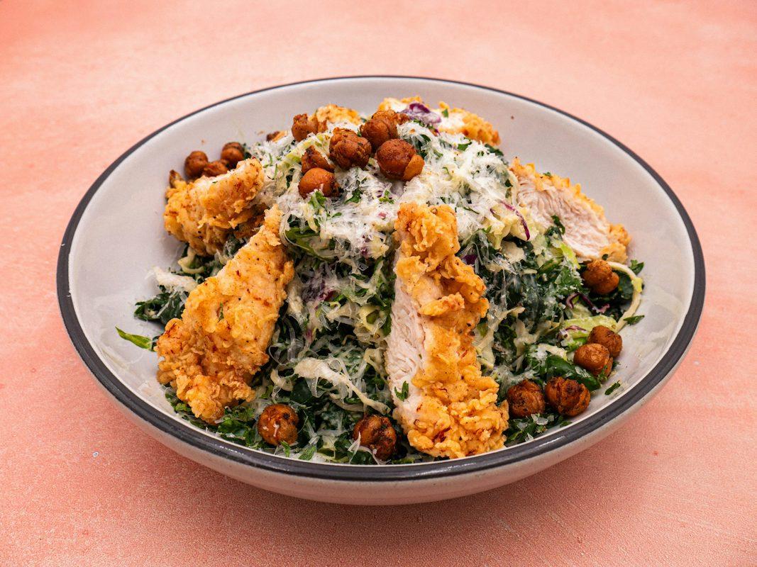 Crispy Chicken Kale Caesar Salad