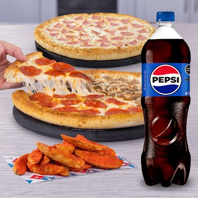 Combo 2 pizzas medianas 1 ing masa original + refresco 1.5 lts + papotas