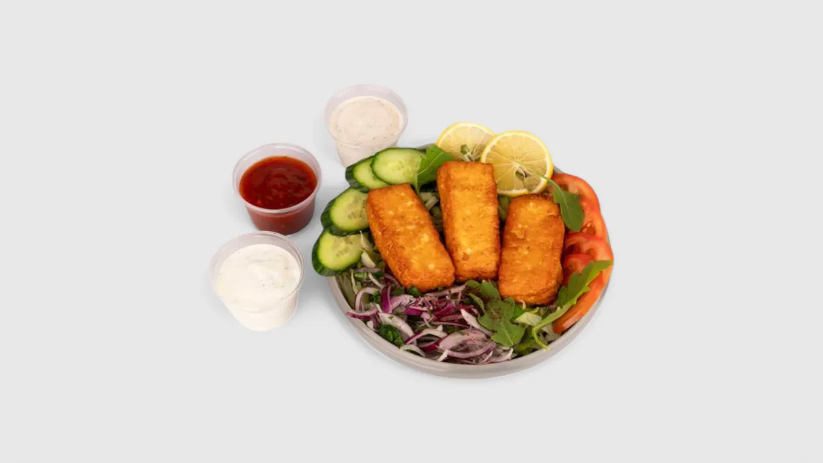 Veganský bowl s fritovaným Halloumi sýrem